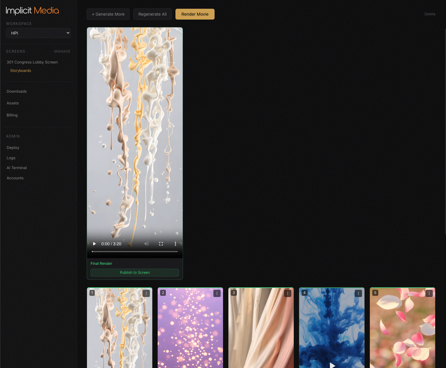 Storyboard editor with portrait video preview and scene thumbnails